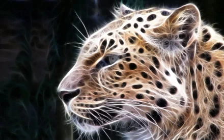 HD desktop wallpaper featuring a detailed side profile of a leopard with glowing, artistic effects against a dark background.