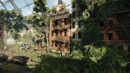 HD desktop wallpaper from Crysis 3 featuring lush overgrowth on derelict urban structures, showcasing the game's detailed graphics.