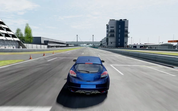 HD wallpaper of a blue sports car from the video game Project Cars, racing on a track with clear skies in the background.