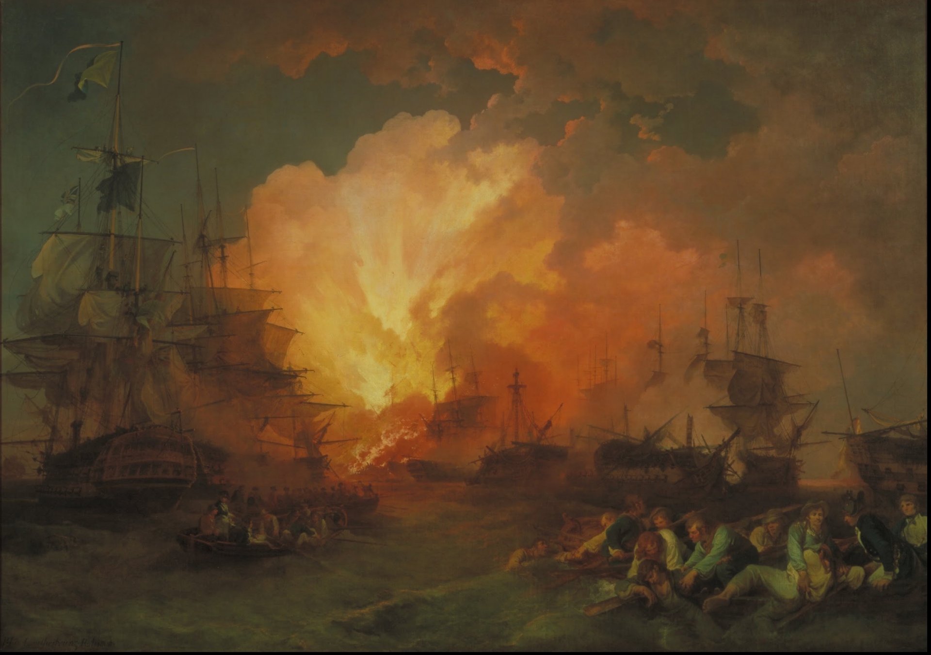 Fiery Naval Battle: Artistic HD Painting Wallpaper | 2209x1553 ...