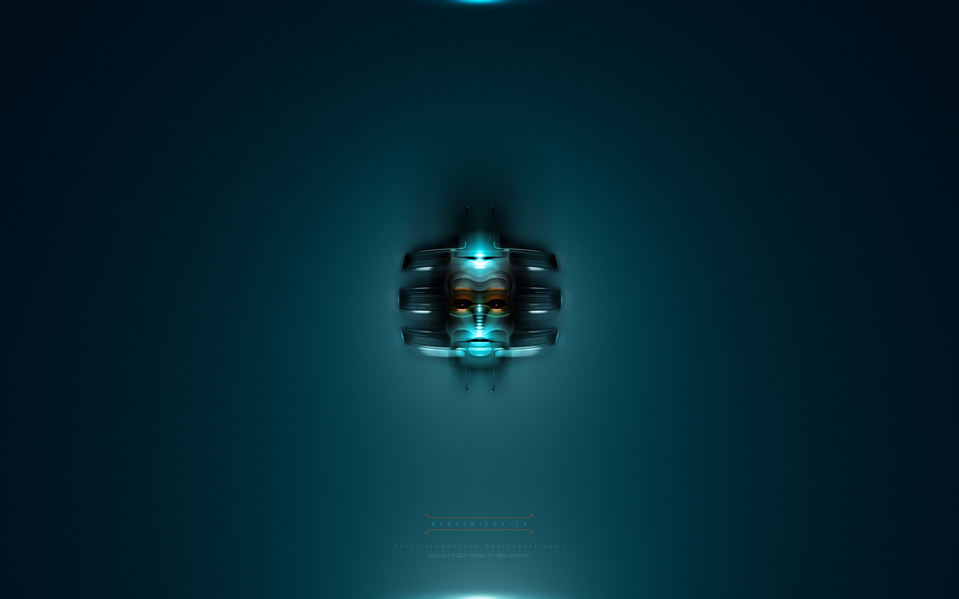 Artistic alien core floating in a deep teal void, glowing cyan accents; 4K Ultra HD PC desktop wallpaper and background with a sleek, high-resolution sci-fi centerpiece.