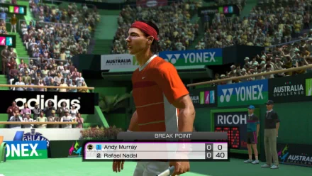 HD wallpaper from Virtua Tennis 4 featuring a match moment on a vibrant tennis court.