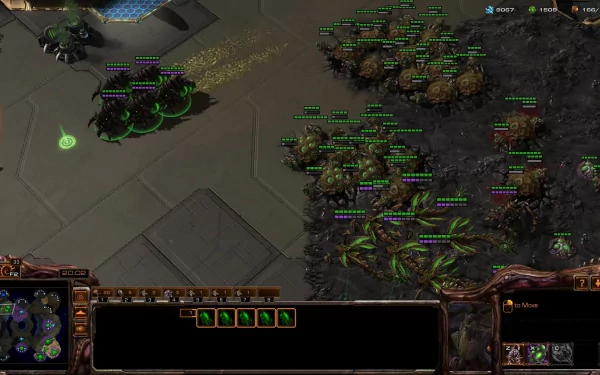 HD wallpaper of a StarCraft II: Heart of the Swarm gameplay scene featuring Zerg units on a battleground.