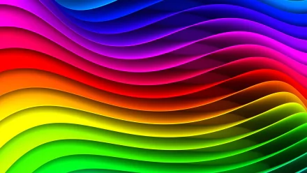 Vibrant 3D art with smooth, flowing waves in a rainbow gradient, designed as an HD PC desktop wallpaper and background.