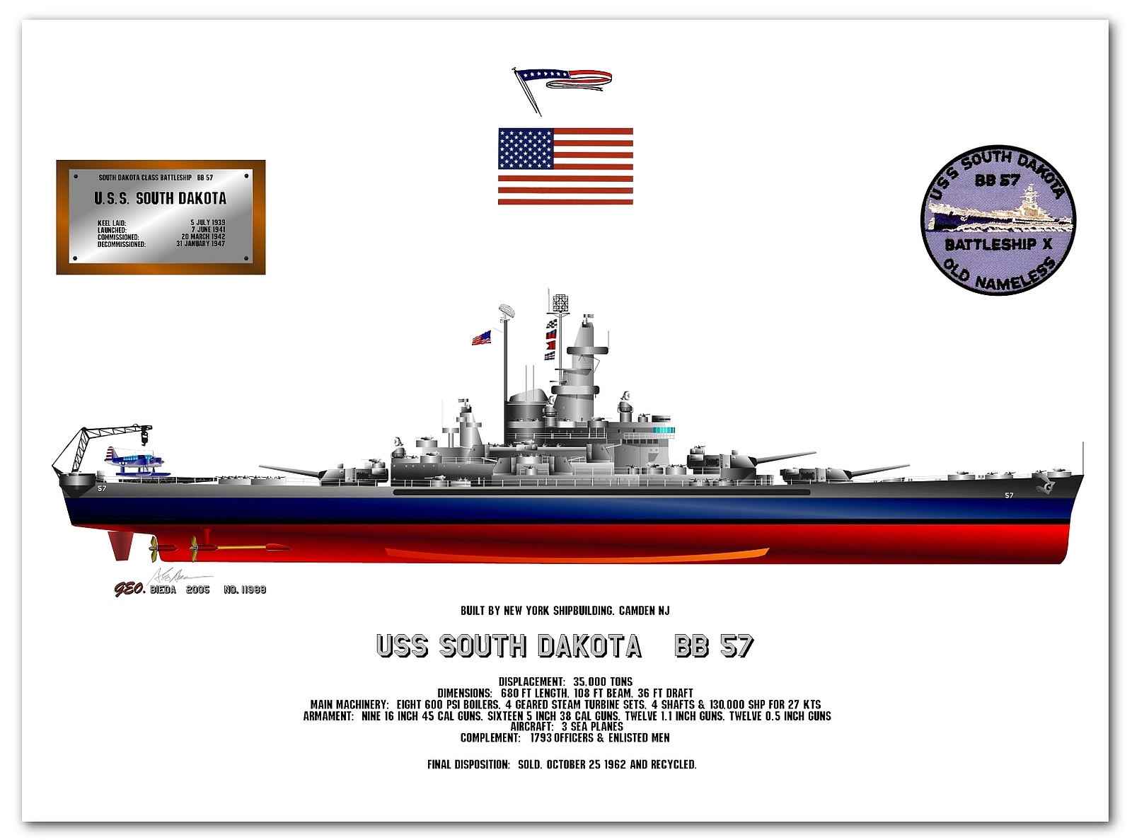 Military USS South Dakota (BB-57) HD Wallpaper | Background Image