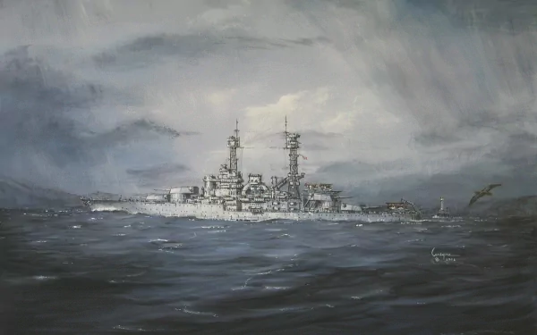 HD PC desktop wallpaper of the battleship USS South Dakota (BB-57) steaming through choppy seas under a cloudy sky — military warship background.