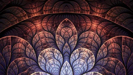 Abstract fractal design with intricate, colorful leaf patterns in psychedelic, trippy tones, rendered in 4K Ultra HD as a vibrant PC desktop wallpaper.