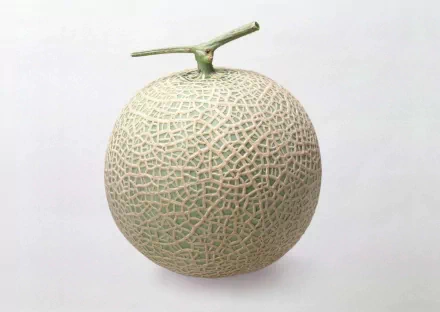 HD desktop wallpaper featuring a close-up of a whole melon with textured skin against a plain white background.