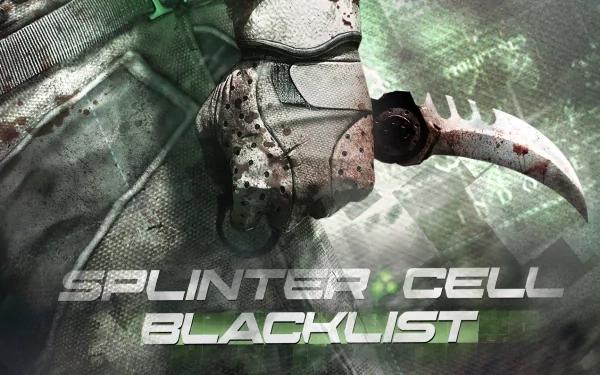 HD PC desktop wallpaper featuring a close-up of a tactical glove gripping a curved blade from the video game Tom Clancy's Splinter Cell: Blacklist.