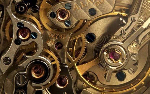 Intricate steampunk watch gears gleam in gold and silver tones, showcasing detailed man-made craftsmanship, making this an eye-catching HD desktop wallpaper.