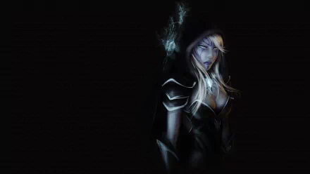 An HD desktop wallpaper featuring a mysterious character from DotA 2, shrouded in dark tones with ethereal highlights, creating an engaging and immersive atmosphere.