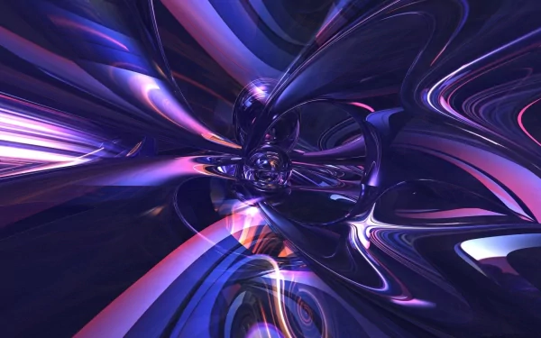 Abstract 3D design with reflective, fluid surfaces in shades of purple and blue, creating a dynamic and immersive HD PC desktop wallpaper background.