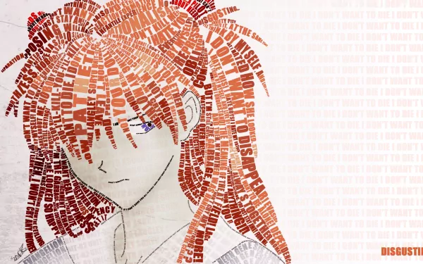 A visually striking HD wallpaper featuring Asuka Langley Sohryu from Evangelion: 2.0 You Can (Not) Advance, creatively composed of words and phrases in various orientations.