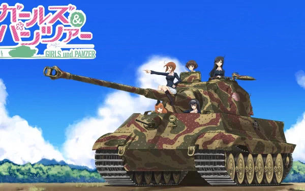 A dynamic scene from Girls und Panzer featuring anime characters on a tank against a vibrant background, presented as a 4K Ultra HD desktop wallpaper.