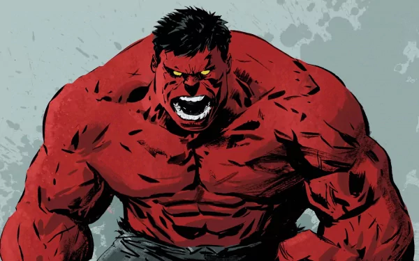 HD comic-style desktop wallpaper featuring the powerful Red Hulk roaring with fierce intensity against a textured gray background.