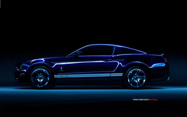 A striking Ford Mustang Shelby GT500 showcased in a sleek, illuminated design, set against a dark background. This HD image serves as an impressive desktop wallpaper.