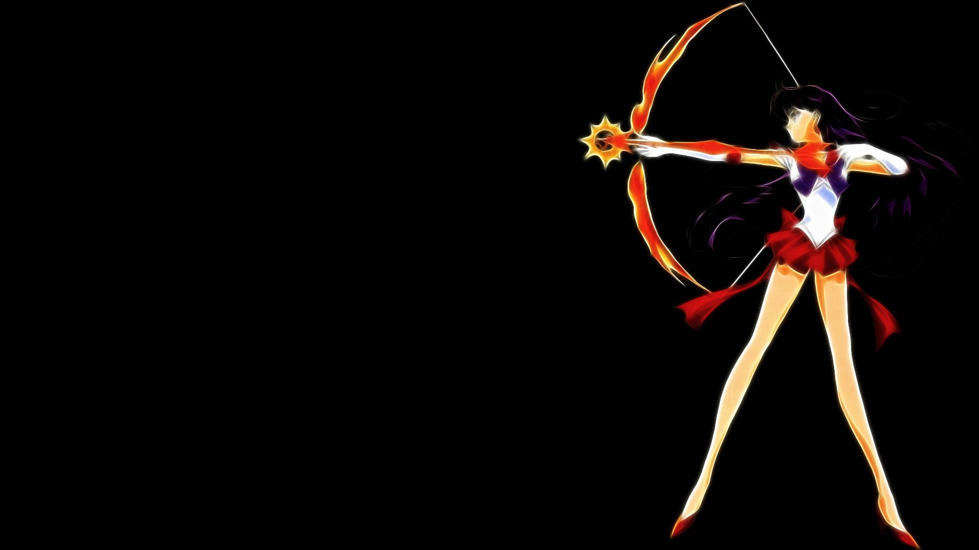 HD PC desktop wallpaper featuring Sailor Moon anime character poised with a glowing bow and arrow against a black background.