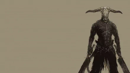 HD PC desktop wallpaper featuring the Capra Demon from the video game Dark Souls, depicted in dark, menacing tones against a muted background.