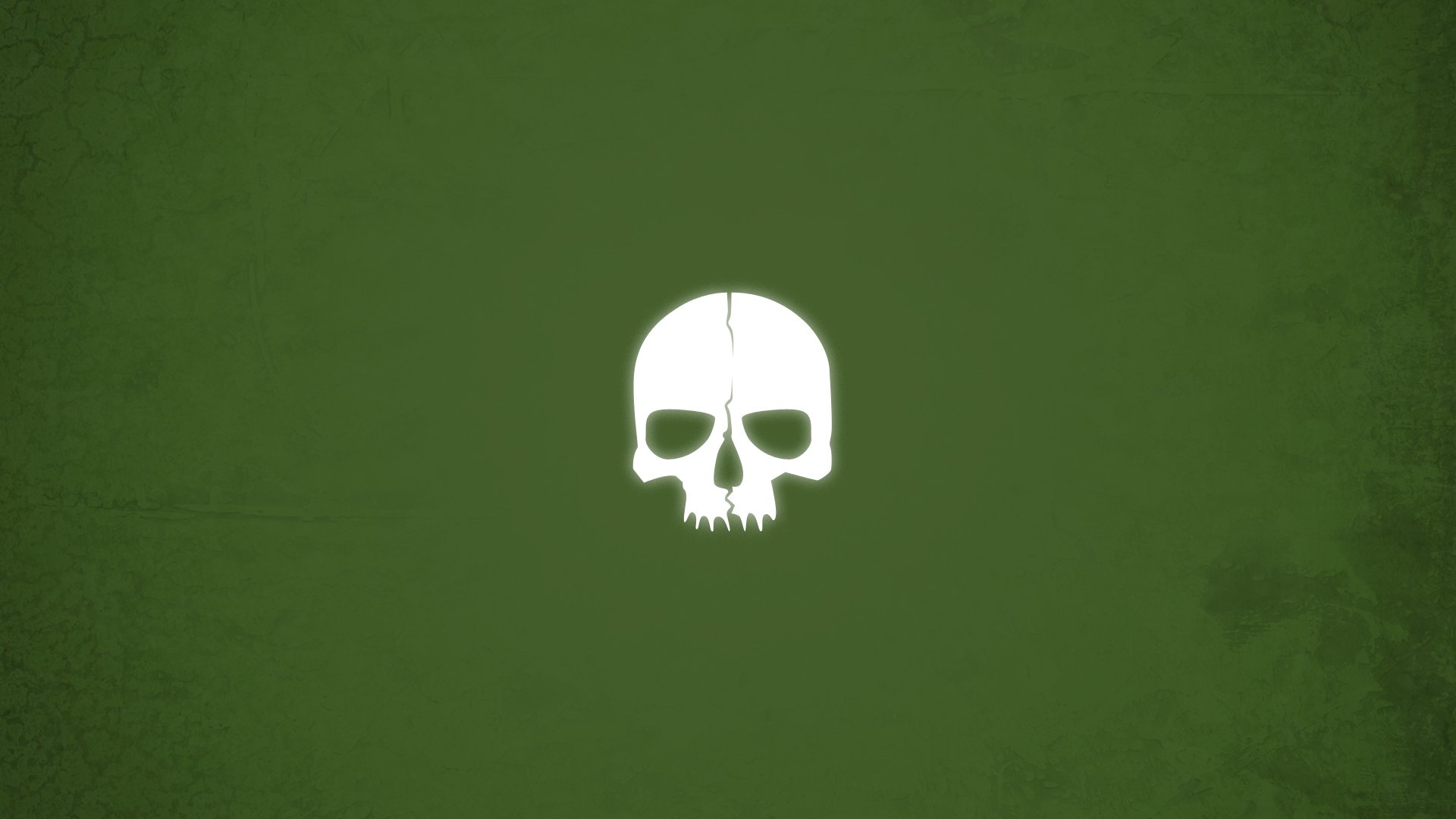 Minimalist HD PC desktop wallpaper featuring a white skull emblem from Black Rock Shooter's Dead Master anime series on a dark green background.