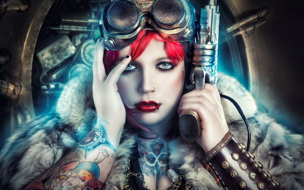 Ciencia ficción Mujeres Guerrera Tatuaje Pistola Goggles Chicas & Armas Steampunk Fondo de pantalla HD | Fondo de Escritorio