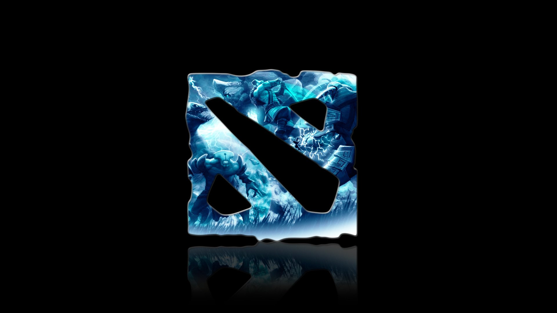 HD desktop wallpaper featuring the DotA 2 logo with an icy, blue theme against a black background.
