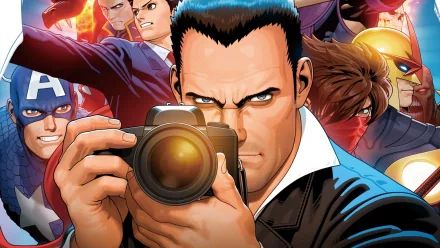 HD PC desktop wallpaper featuring Phoenix Wright, Nova from Marvel Comics, Captain America, and other characters from Ultimate Marvel vs. Capcom 3 video game.