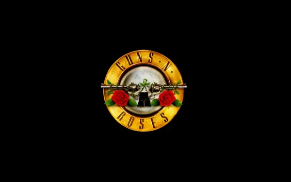 Guns N' Roses logo on a black background, featuring roses and a revolver, designed as an HD PC desktop wallpaper and background for music enthusiasts.