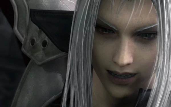 Close-up of Sephiroth from Final Fantasy VII: Advent Children, featuring detailed anime-style HD PC desktop wallpaper and background.