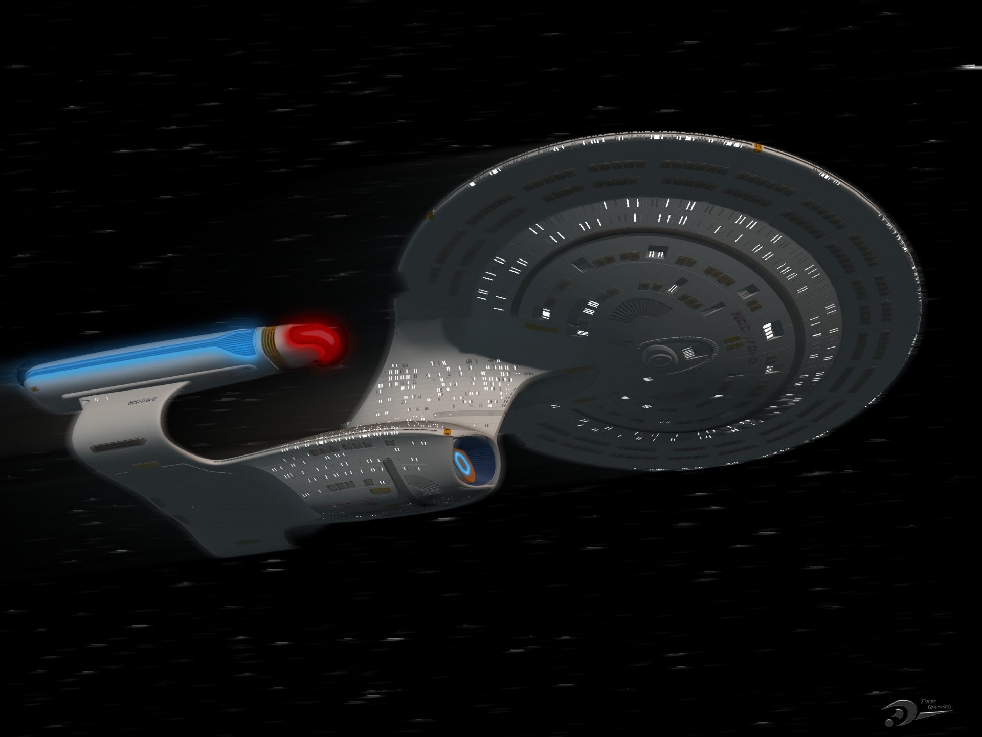 U.S.S. Enterprise D at warp by Spydraxis