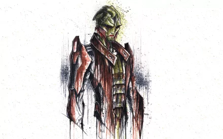 HD desktop wallpaper of Thane Krios from the Mass Effect video game series, featuring a stylized, artistic portrayal with detailed shading and a white background.