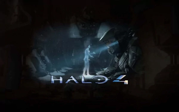 HD wallpaper featuring Master Chief and Cortana from the video game Halo 4, capturing an iconic moment in a futuristic setting.