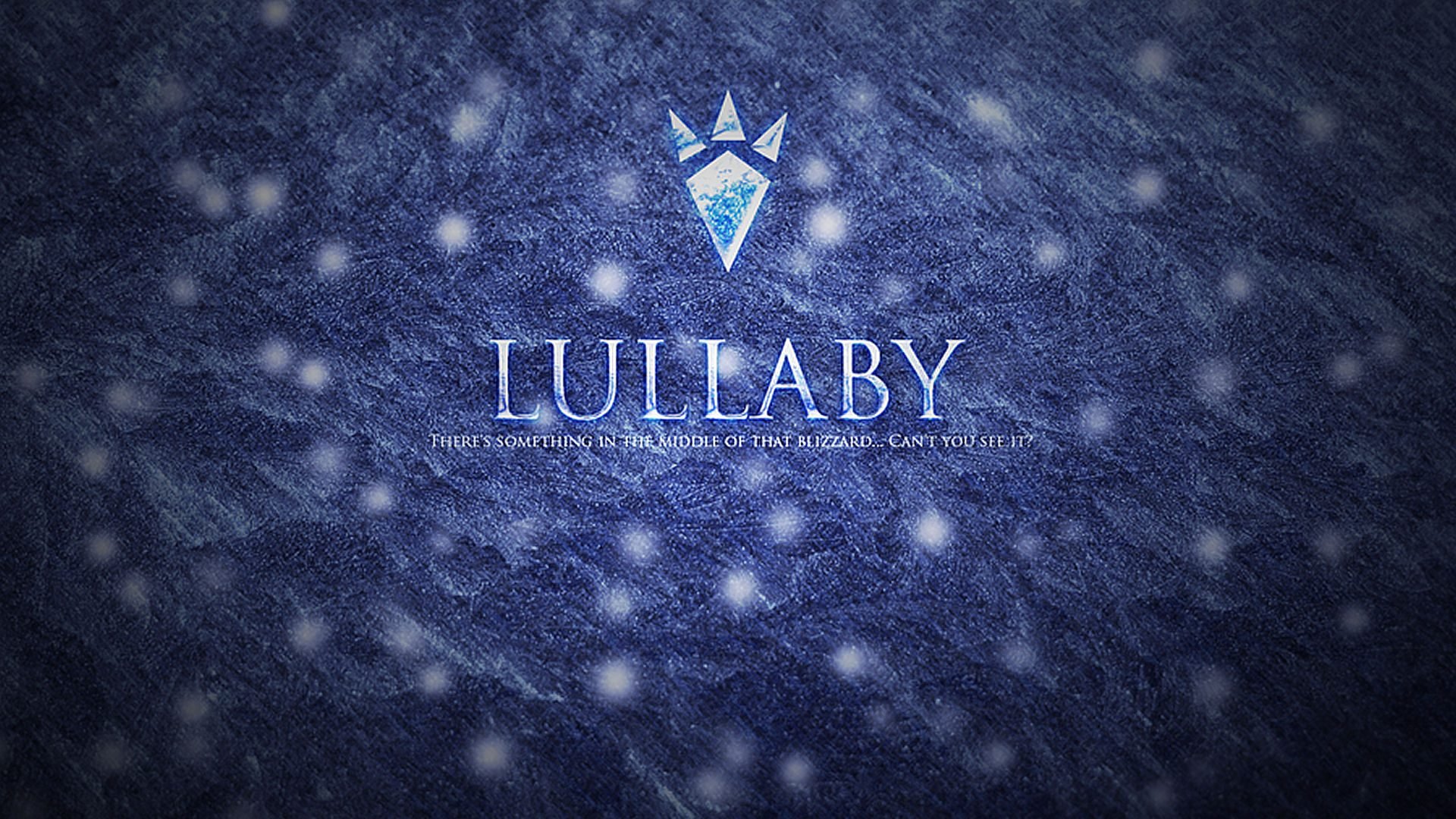 HD PC desktop wallpaper for the video game The Legend of Zelda: Majora's Mask — blue textured background with falling snow, emblem above the word LULLABY.