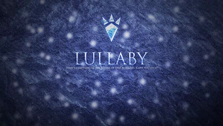 HD PC desktop wallpaper for the video game The Legend of Zelda: Majora's Mask — blue textured background with falling snow, emblem above the word LULLABY.
