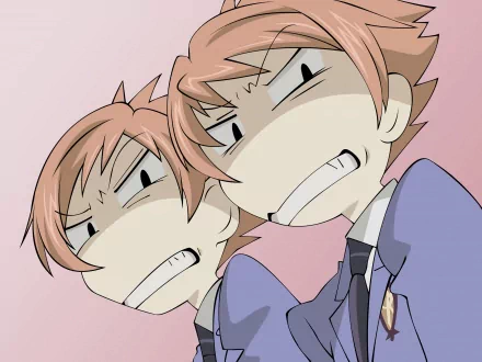 Vector art featuring the twins from Ouran High School Host Club, showcasing their expressive faces. This HD image serves as a vibrant desktop wallpaper for anime fans.