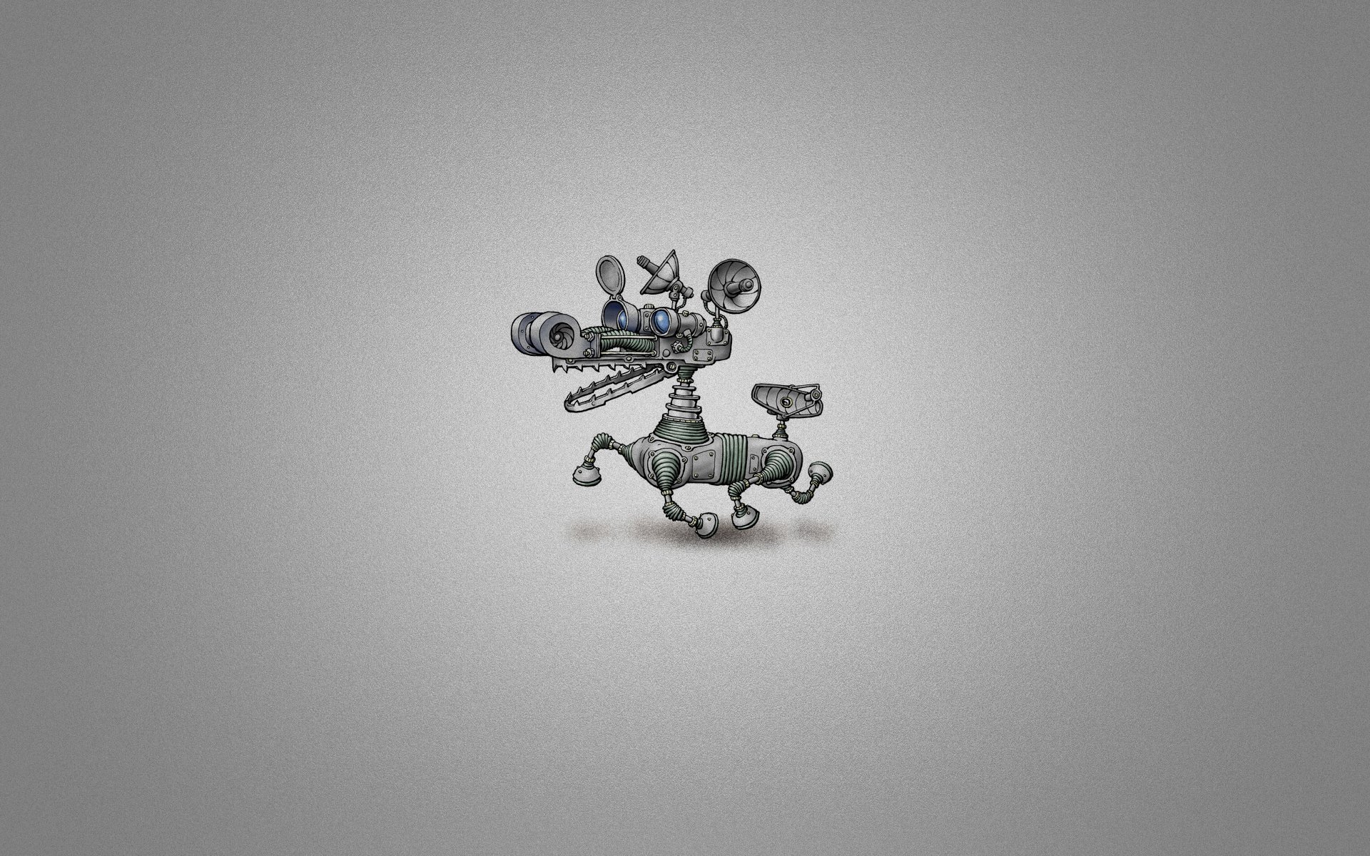 CGI-rendered robotic animal on a minimalist gray background, designed as an HD PC desktop wallpaper and background.