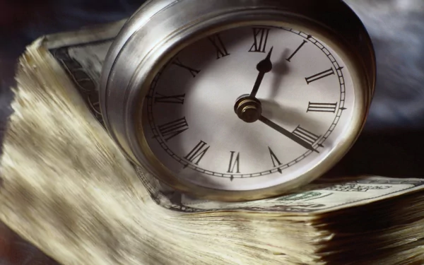 A close-up of a vintage watch resting on a stack of dollar bills, symbolizing the relationship between time and money, set against a soft, blurred background.