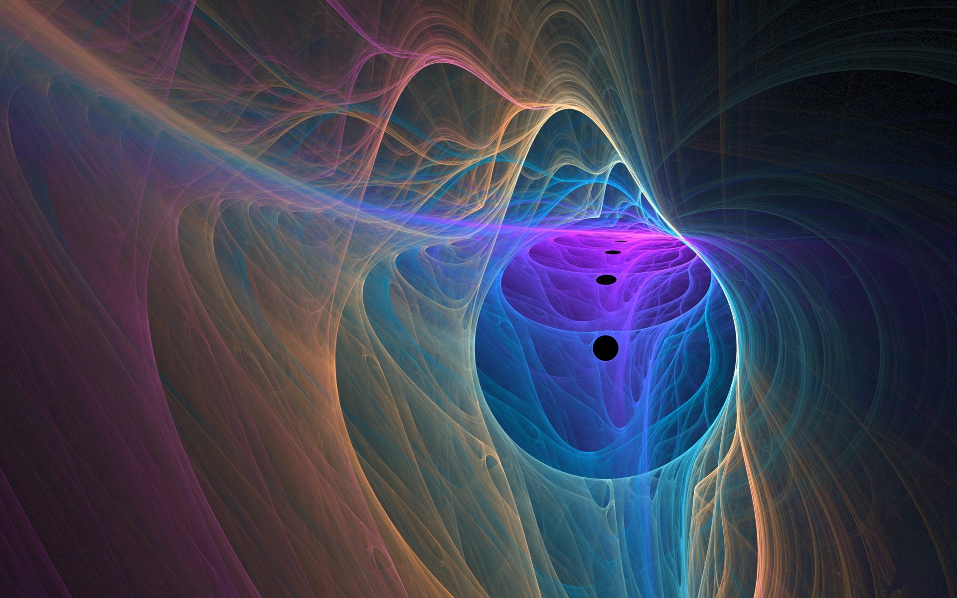 HD abstract fractal design with swirling, translucent shapes in vibrant blues, purples, and muted earth tones, creating a dynamic and immersive desktop wallpaper background.