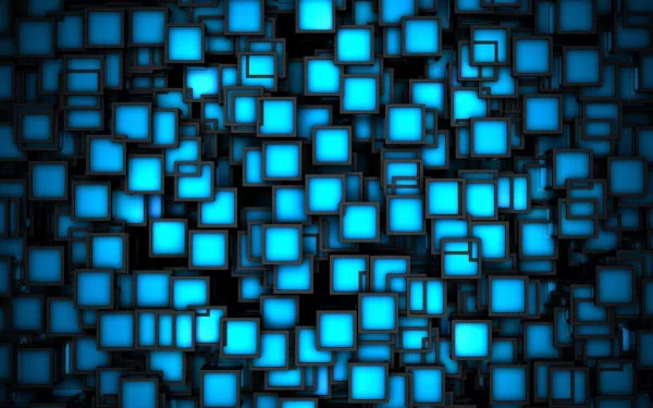 HD PC desktop wallpaper featuring a 3D CGI abstract design of glowing blue cubes floating against a dark background.