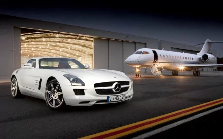  White Mercedes-Benz SLS AMG with Gull-wing doors