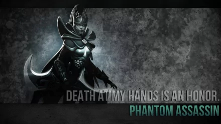 HD desktop wallpaper of DotA 2's Phantom Assassin with the text Death at my hands is an honor.