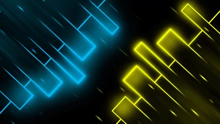 Abstract HD desktop wallpaper featuring vibrant blue and yellow geometric shapes against a black background.