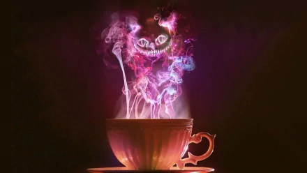 A captivating HD wallpaper featuring an abstract cup emitting colorful smoke, creating a mystical atmosphere with swirling patterns and a hint of whimsy.