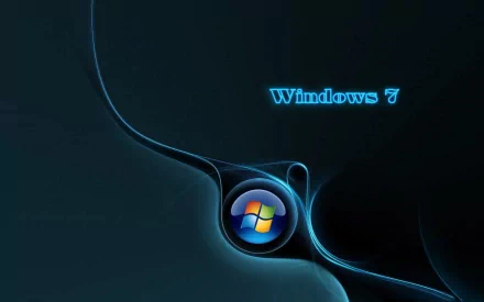A sleek HD desktop wallpaper featuring a stylized Windows 7 logo against a dark, flowing background, embodying modern technology aesthetics.