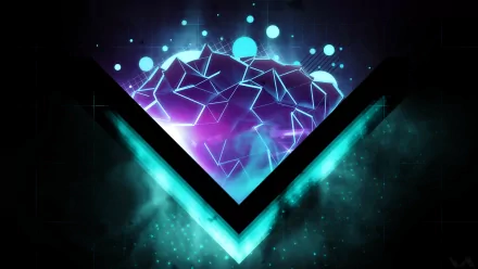 An abstract 3D design featuring vibrant colors, geometric triangles, and smoke effects, creating a captivating digital wallpaper and background.