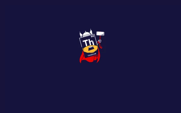 HD desktop wallpaper featuring a minimalist Thor design with a cape and hammer against a navy blue background.
