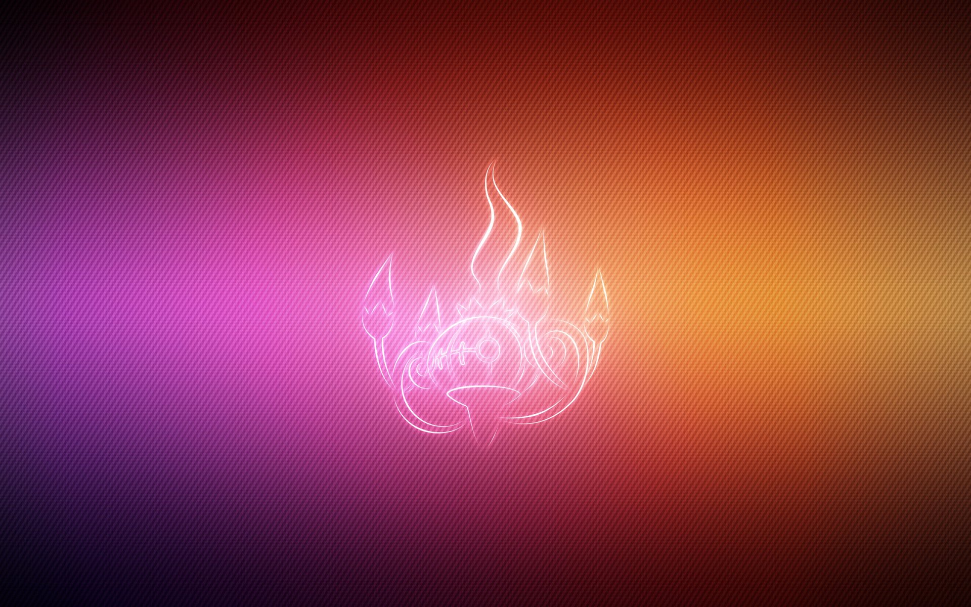 Minimalist neon Chandelure (Pokémon) emblem glowing pink-purple-orange on a textured gradient, 2K Quad HD PC desktop wallpaper and video game Pokémon background.