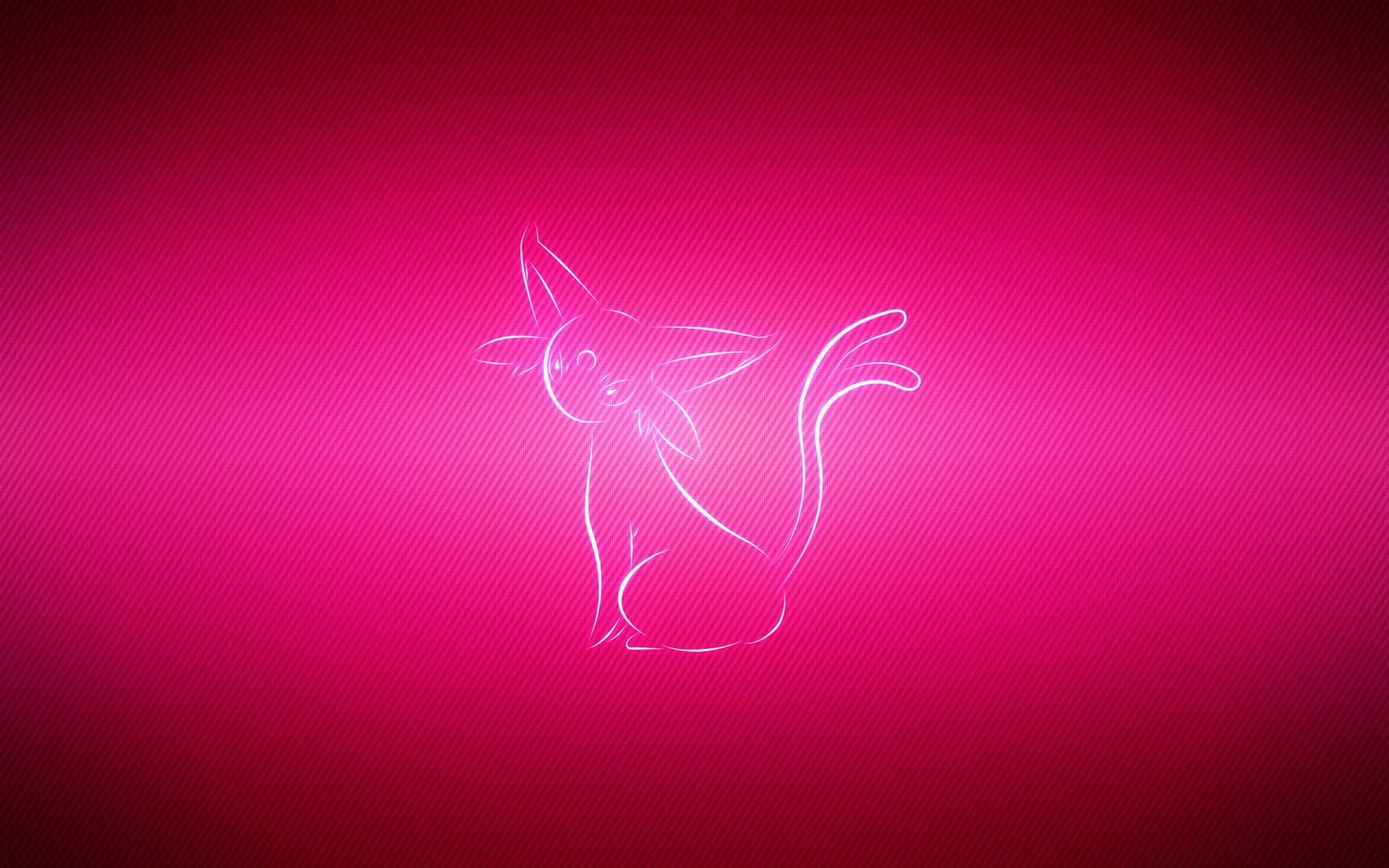 HD PC desktop wallpaper featuring a glowing Espeon from the Eeveelutions series in a vibrant pink background, inspired by the Pokémon video game.