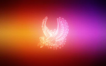 A vibrant HD desktop wallpaper featuring Ho-oh from Pokémon, showcasing its colorful, ethereal wings against a gradient background of orange and purple hues.