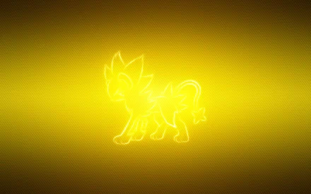 Glowing yellow Luxray (Pokémon) silhouette on a textured gold backdrop — 2K Quad HD PC desktop wallpaper/background inspired by the Pokémon video game.