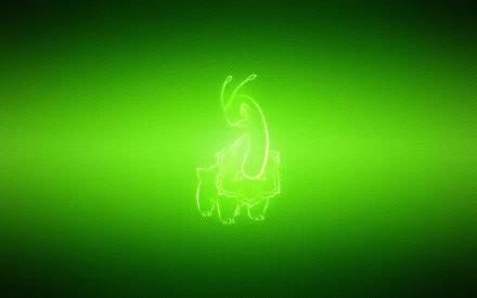 HD PC desktop wallpaper featuring a glowing green outline of Meganium from the Pokémon video game series against a vibrant green background.
